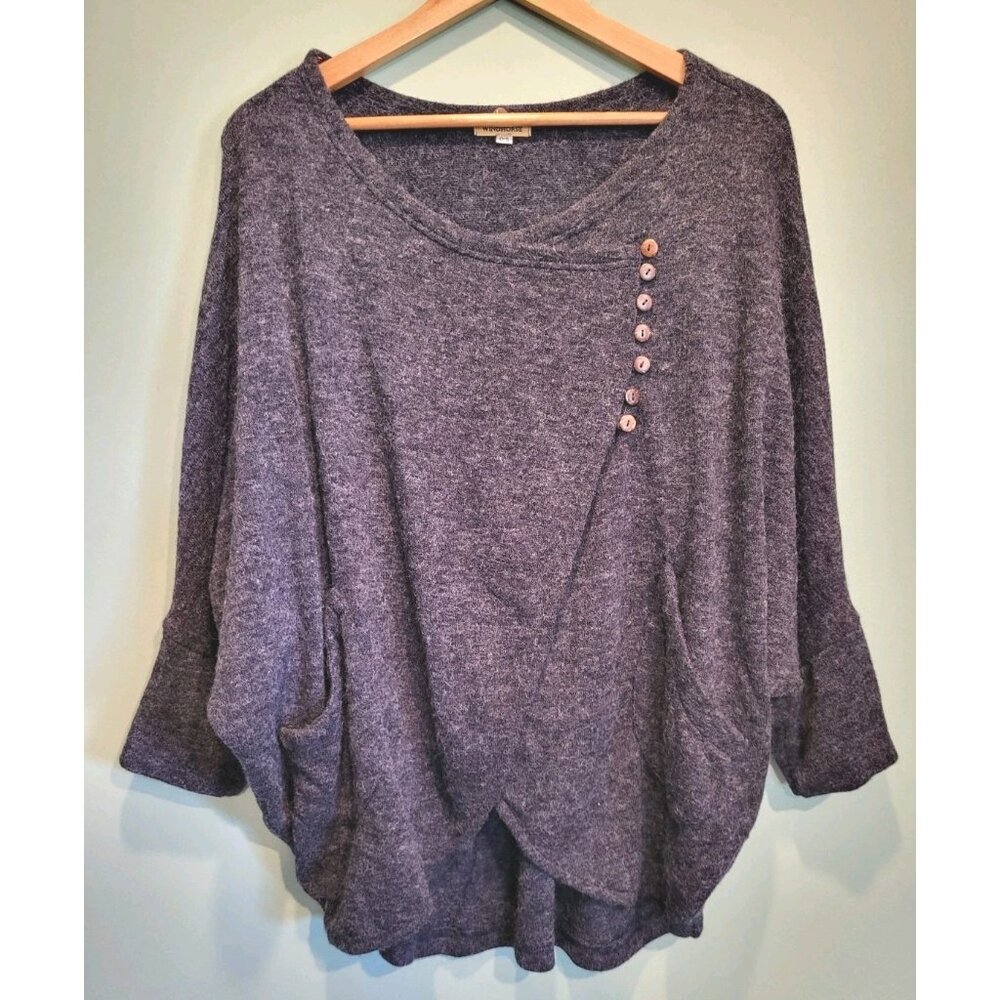WindHorse Charcoal Gray 3/4 Dolman Sleeve Relaxed Fit Lagenlook Mori Sweater OS